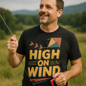 "High on Wind" kite flying t shirt - product photo 8