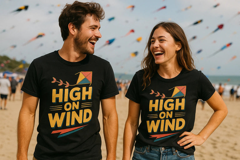 Person wearing the black kite flying t shirt graphic tee - 