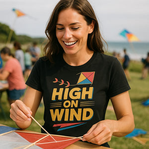 "High on Wind" kite flying t shirt - product photo 9