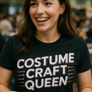 "Costume Craft Queen" black cosplayers t shirt, photographed as cosplayers lover gift