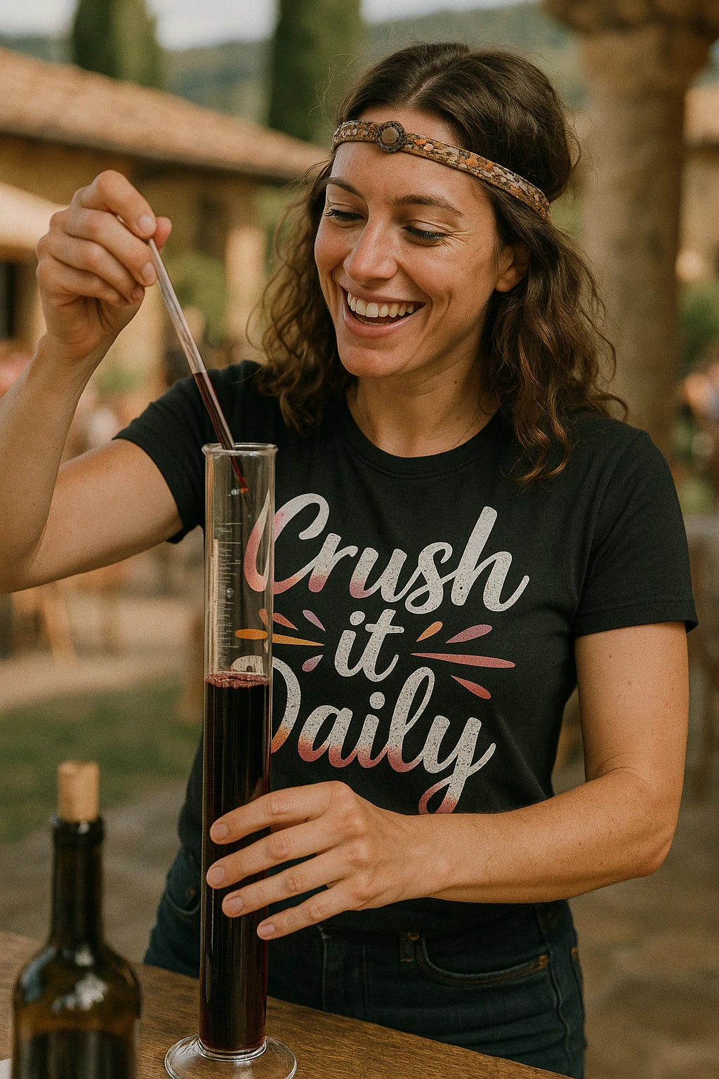 "Crush It Daily" black winemaker t shirt - also one of the best gifts for winemakers