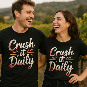 Person wearing the black winemaker t shirt graphic tee - "Crush It Daily" design