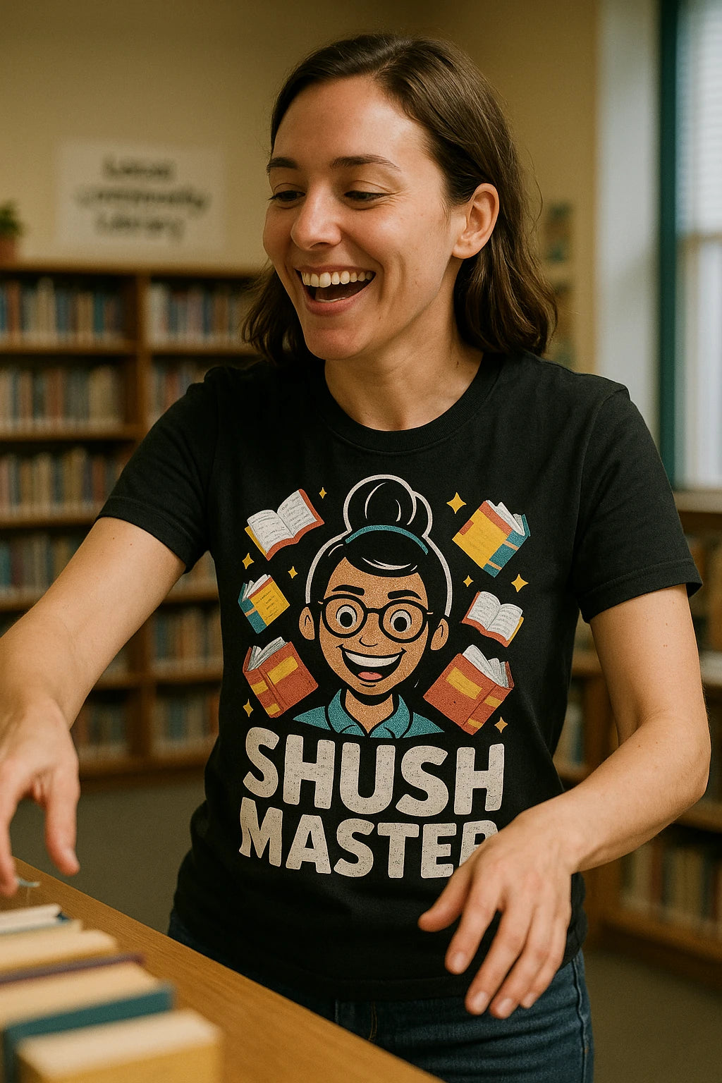 "Shush Master" black t shirt librarian - also a librarian gift ideas