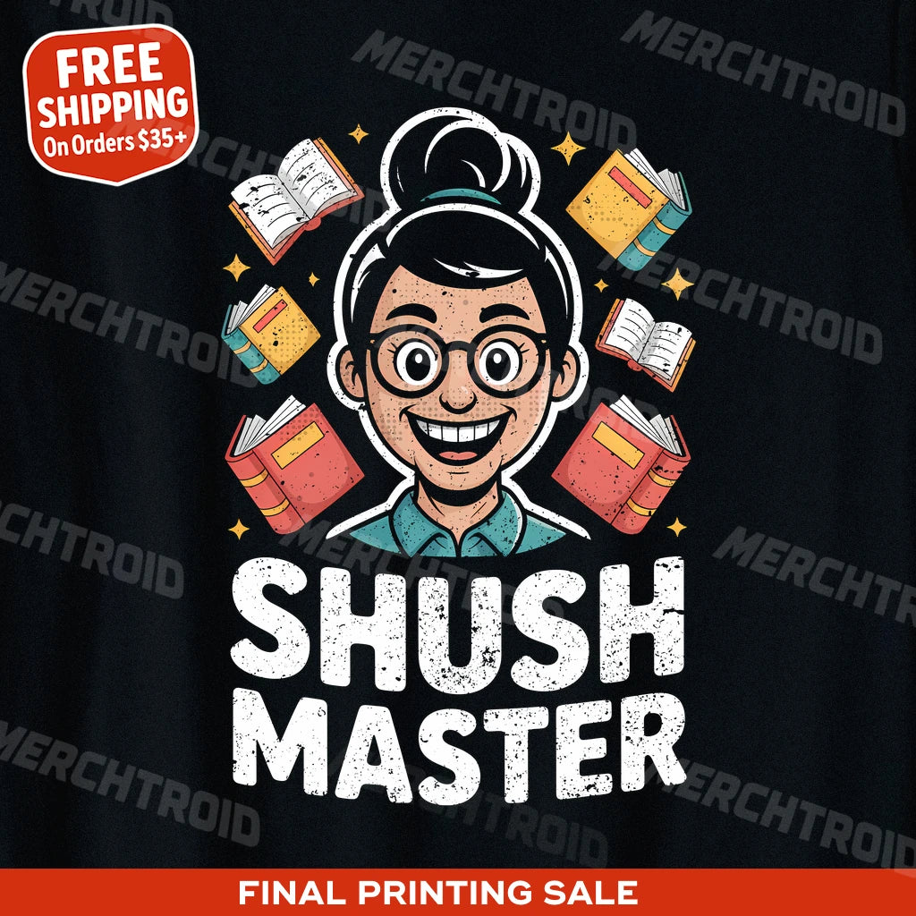 "Shush Master" black t shirt librarian - also one of the gifts for librarians book lovers