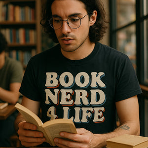 "Book Nerd 4 Life" black reading sweatshirt - also one of the gifts for people who like to read