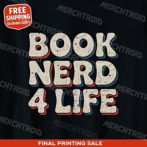 "Book Nerd 4 Life" black reading sweatshirt - also one of the gifts for someone who loves reading