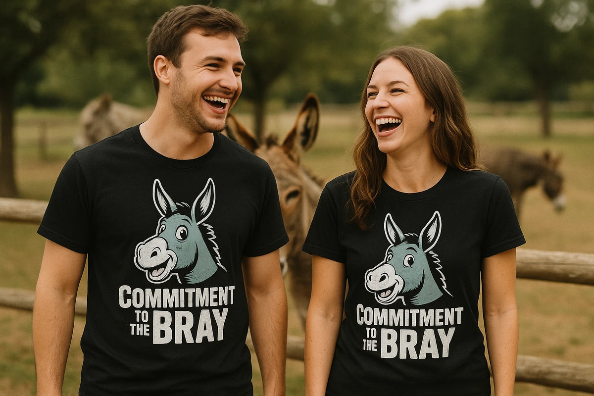 Person wearing the black donkey tee shirts graphic tee - "Commitment To the Bray" design