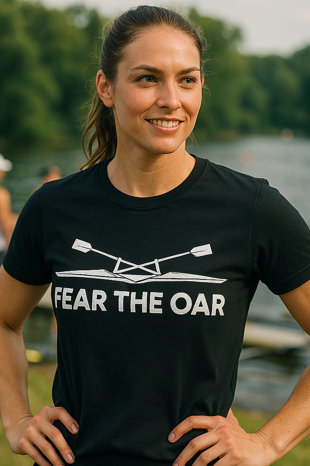 "Fear the Oar" black t shirt rowing, photographed as rowing lover gift