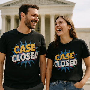 Person wearing the black lawyer t shirt graphic tee - "Case Closed" design