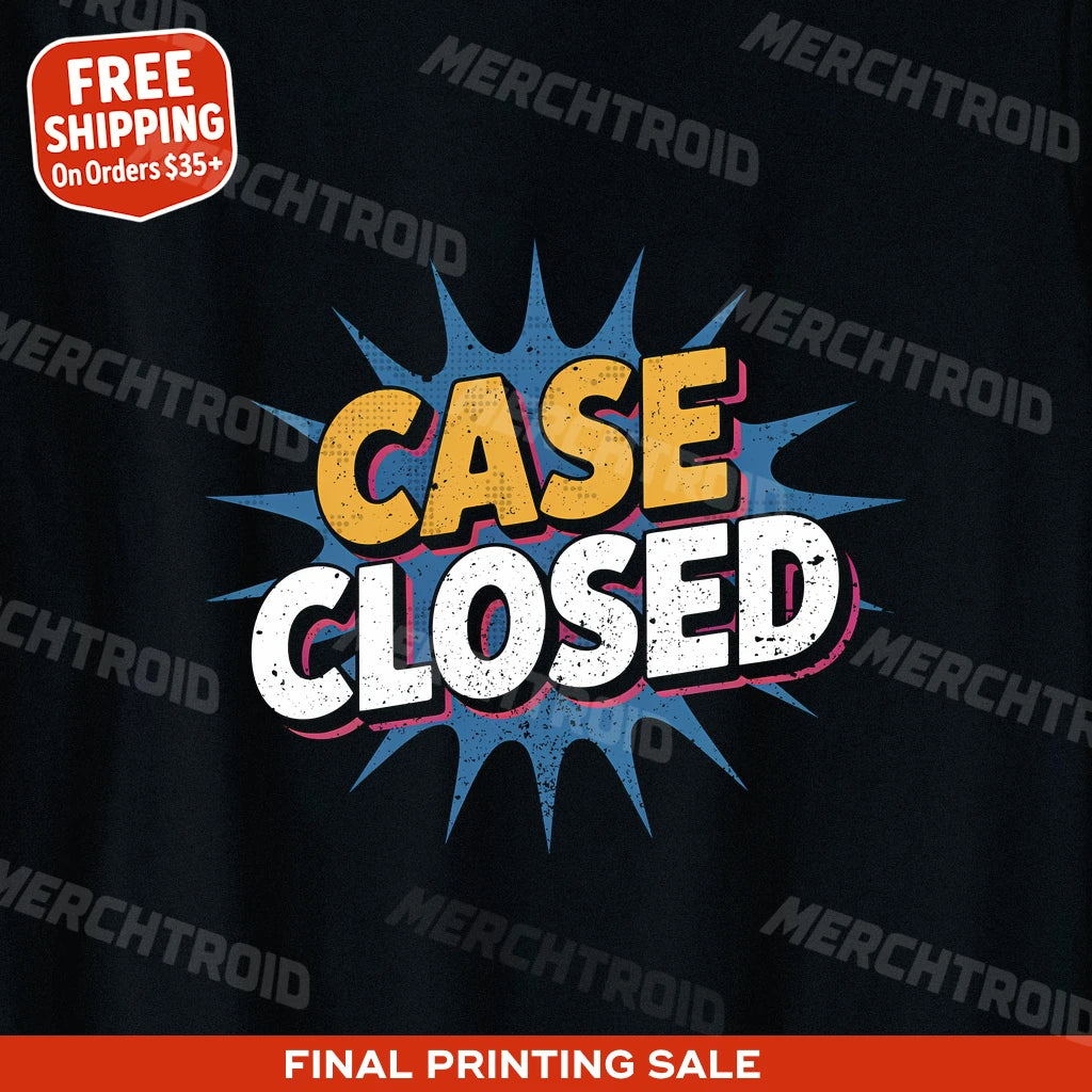 "Case Closed" black lawyer t shirt, photographed as gifts for attorneys lawyers