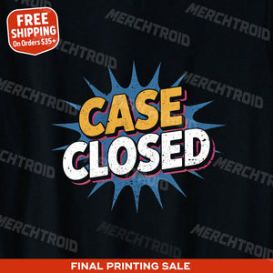 "Case Closed" black lawyer t shirt, photographed as gifts for attorneys lawyers