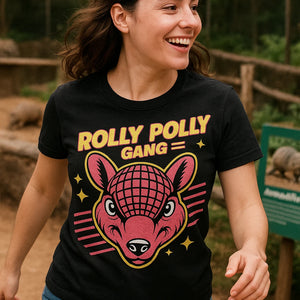 "Rolly Polly Gang" black t shirt armadillo - a birthday gift for armadillo lover