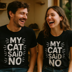 Person wearing the black cat lovers t shirt graphic tee - "My Cat Said No" design