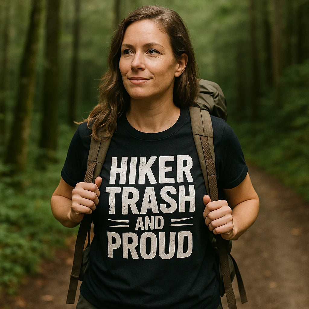 "Hiker Trash and Proud" best backpacking shirts - product photo 9