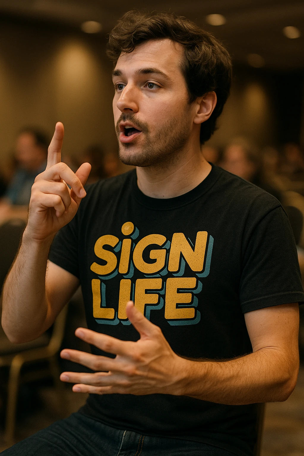 "Sign Life" black interpreter t shirt - also a interpreter gift ideas
