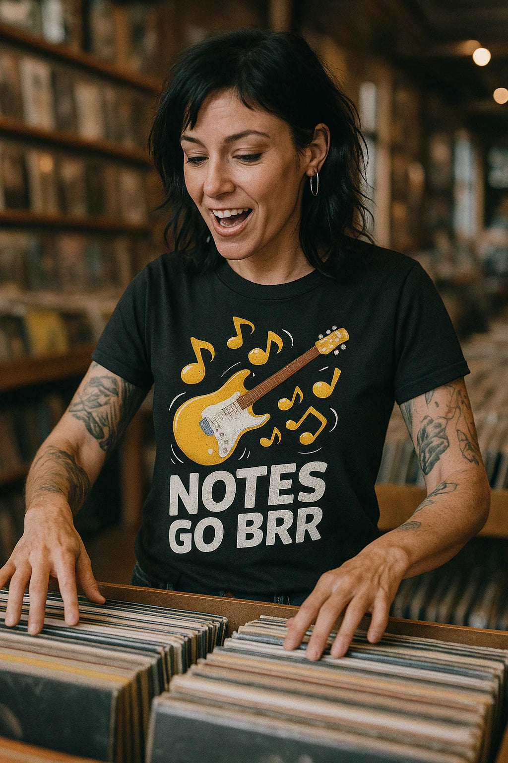 "Notes Go Brr" black musician graphic tees - also a father's day gifts for musicians