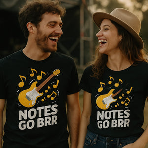Person wearing the black musician graphic tees graphic tee - "Notes Go Brr" design