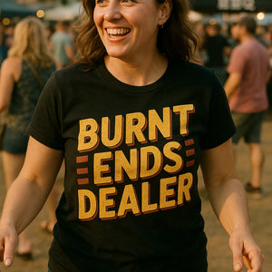 "Burnt Ends Dealer" black bbq t shirt - also one of the presents for bbq lovers