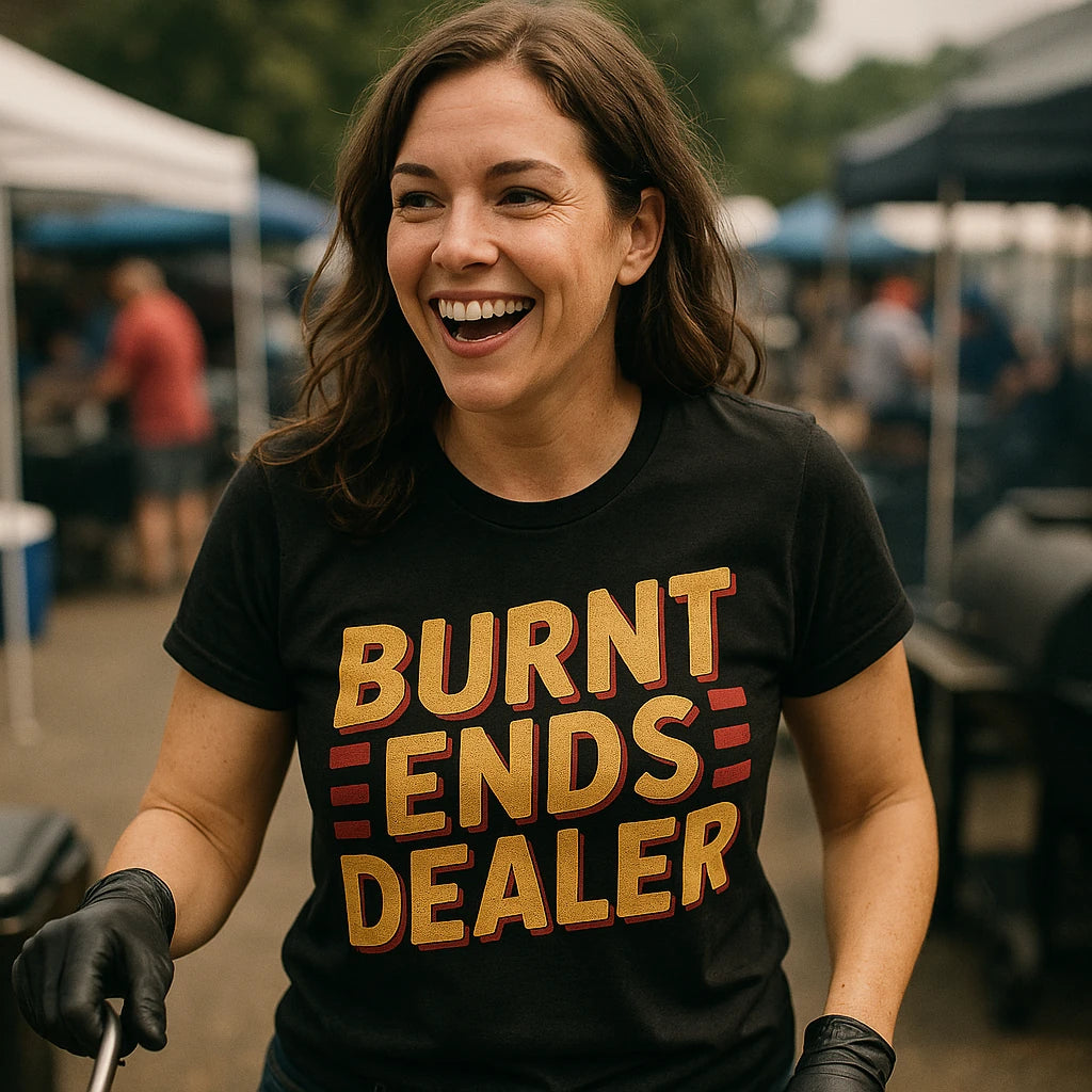 "Burnt Ends Dealer" black bbq t shirt - also one of the gifts for the bbq smoker lover