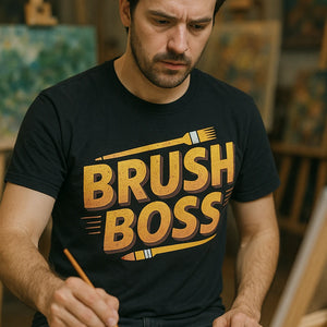 "Brush Boss" black painting t shirt - also a acrylic paint for clothes