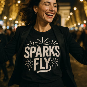 "Sparks Fly" black new years t shirt - also a new years eve shirt for men