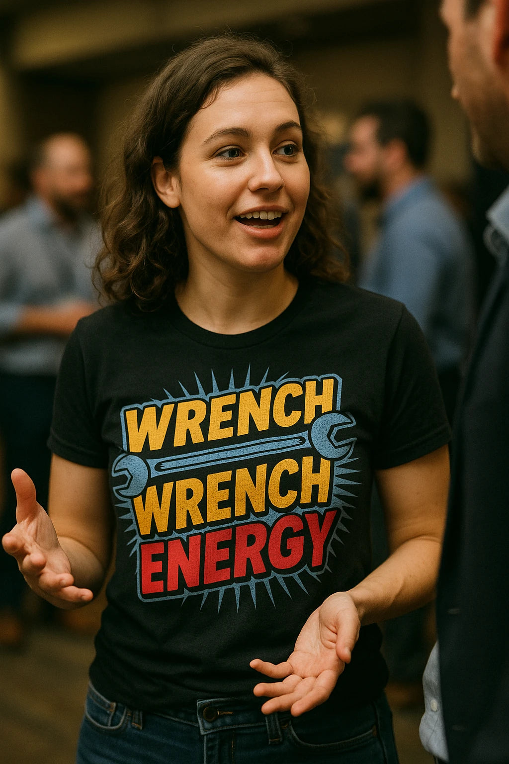 "Wrench Wench Energy" black mechanic shirts - also one of the best gifts for mechanics