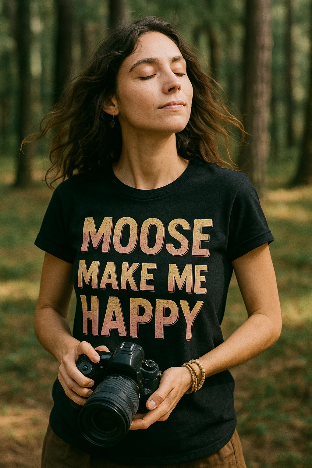 "Moose Make Me Happy" black nature walk t shirt - a birthday gift for nature walk lover