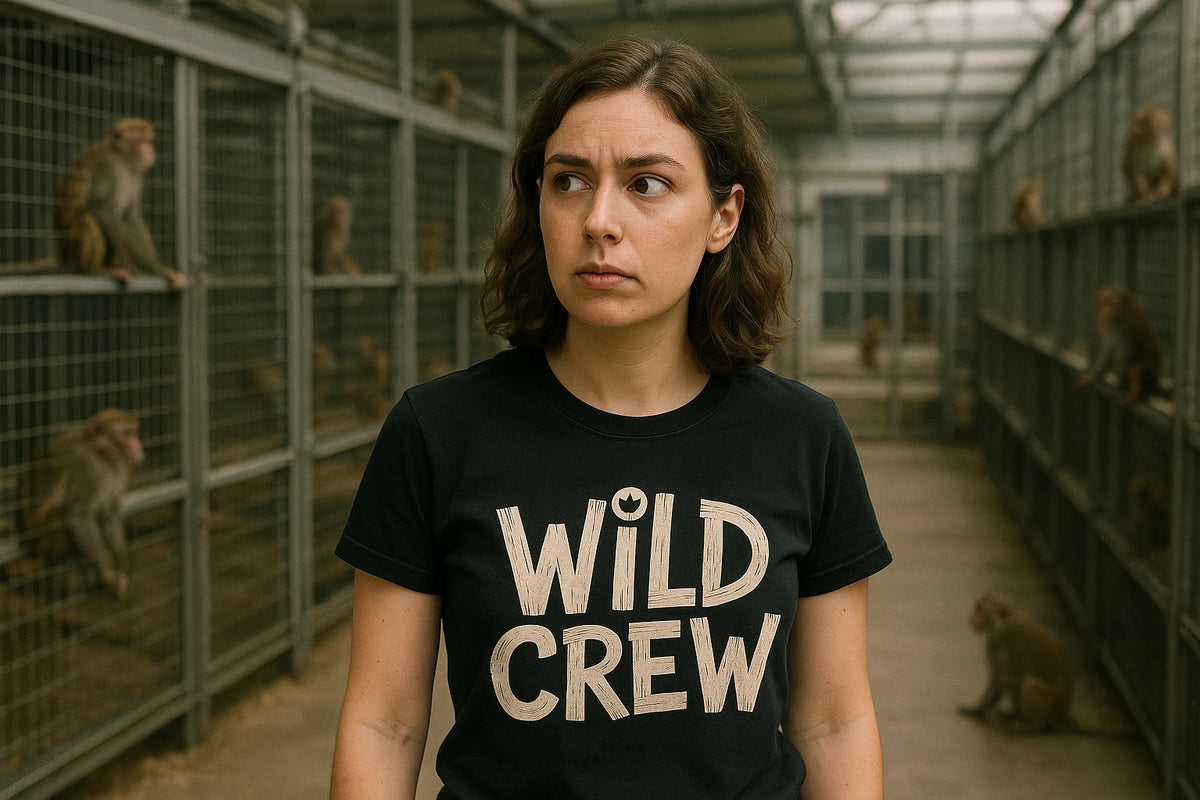 Lifestyle shot of the "Wild Crew" black monkey tee shirt in a real-world setting