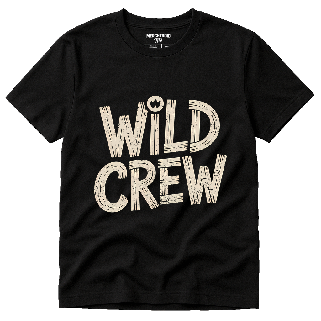 Black Monkey Tee Shirt - "Wild Crew" graphic tee with beige print, flat lay product photo