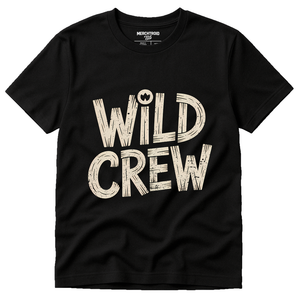 Black Monkey Tee Shirt - "Wild Crew" graphic tee with beige print, flat lay product photo