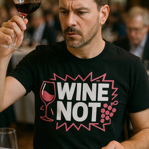 "Wine Not" black wine t shirt - also a wine gifts for wine lovers