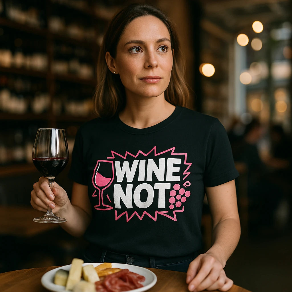 "Wine Not" black wine t shirt - also one of the best wine presents