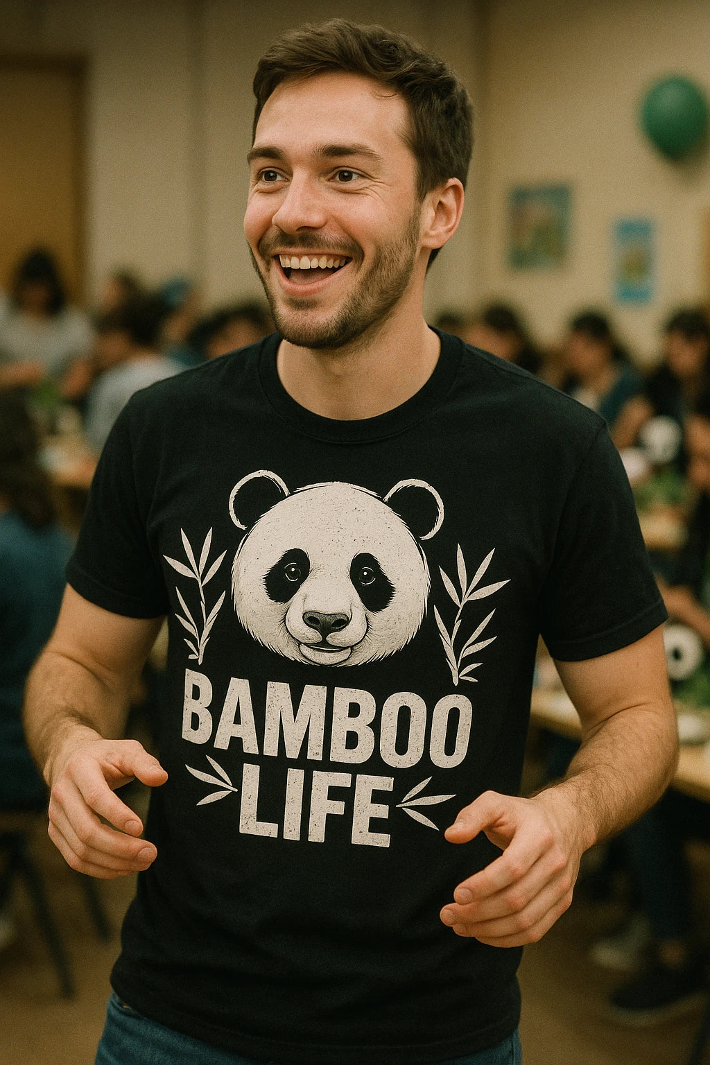 "Bamboo Life" black panda tee shirt - also one of the best gifts for panda lovers