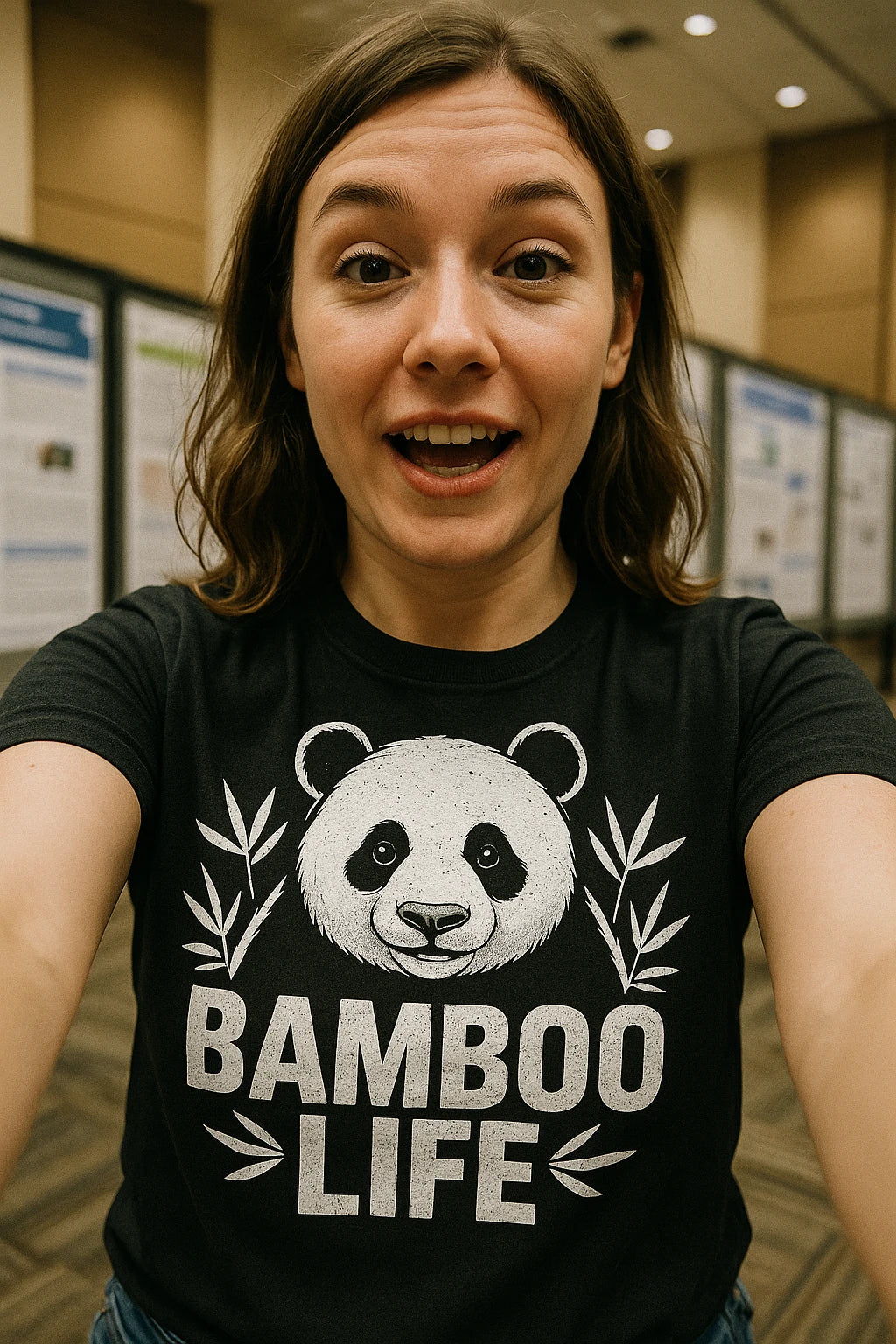 "Bamboo Life" black panda tee shirt, photographed as presents for panda lovers
