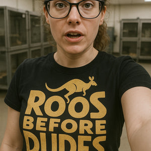 "Roos Before Dudes" black kangaroo pocket t shirt - a birthday gift for kangaroo lover