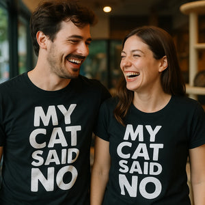 Person wearing the black cat lovers t shirt graphic tee - "My Cat Said No" design