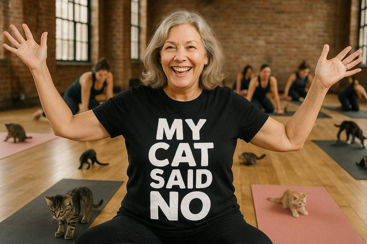 Lifestyle shot of the "My Cat Said No" black cat lovers t shirt in a real-world setting