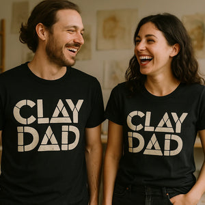 Person wearing the black body sculpting t shirt graphic tee - "Clay Dad" design