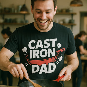 "Cast Iron Dad" black cooking t shirts funny - also a unique gifts for cooking lovers