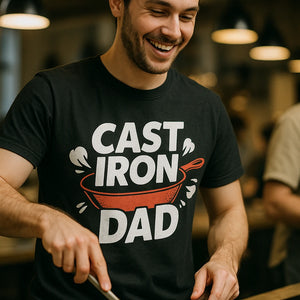 "Cast Iron Dad" black cooking t shirts funny - also one of the gifts for cook lovers