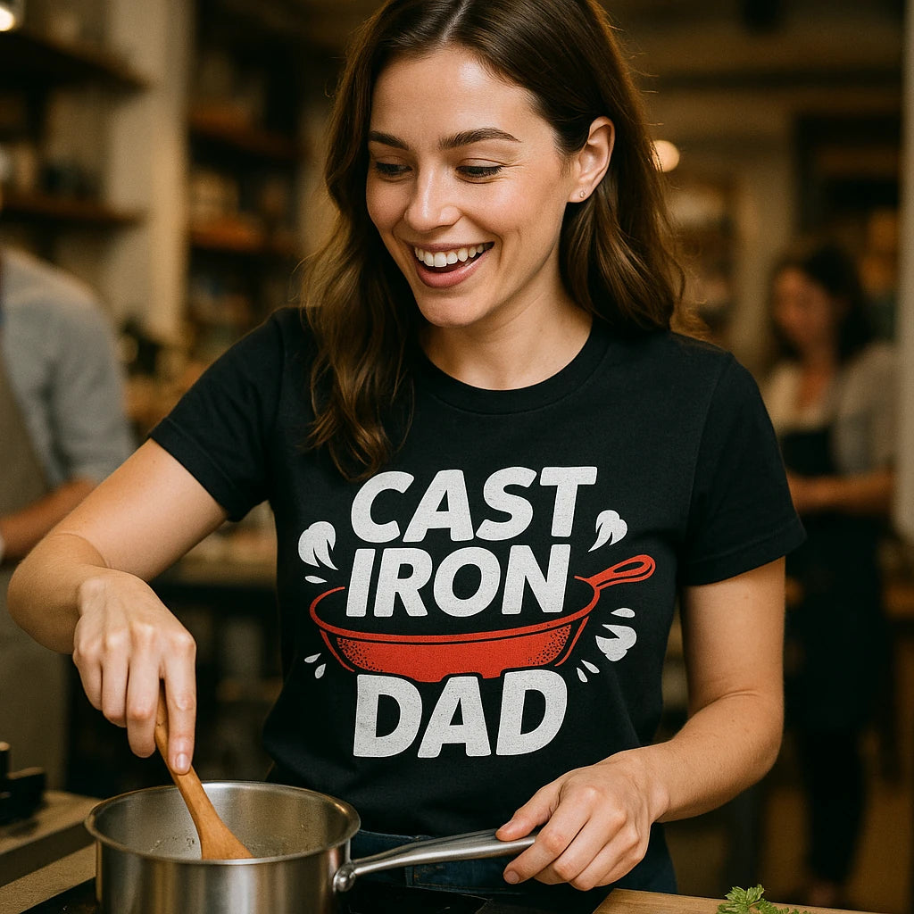 "Cast Iron Dad" black cooking t shirts funny - also one of the presents for cooking lovers