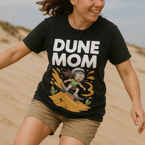 "Dune Mom" black sandboarding t shirt - a birthday gift for sandboarding lover
