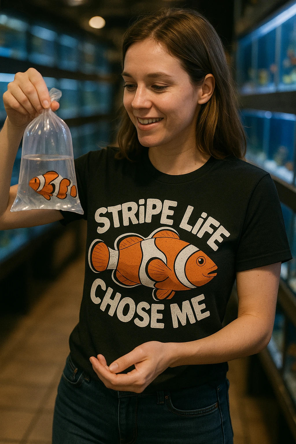 "Stripe Life Chose Me" black clownfish t shirt - a birthday gift for clownfish lover