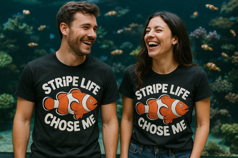 Person wearing the black clownfish t shirt graphic tee - 