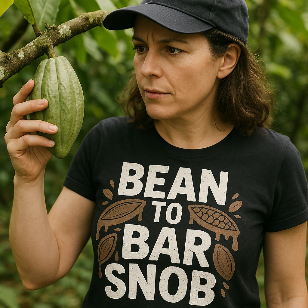 "Bean To Bar Snob" black chocolate t shirt - also a chocolate and flowers gift basket