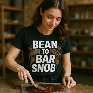 "Bean To Bar Snob" black chocolate t shirt - also a chocolate lovers gift basket ideas