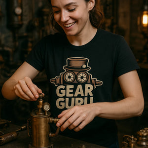 "Gear Guru" black steampunk t shirt - a birthday gift for steampunk lover