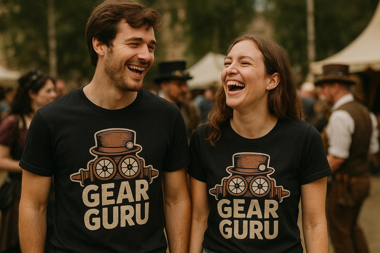Person wearing the black steampunk t shirt graphic tee - 