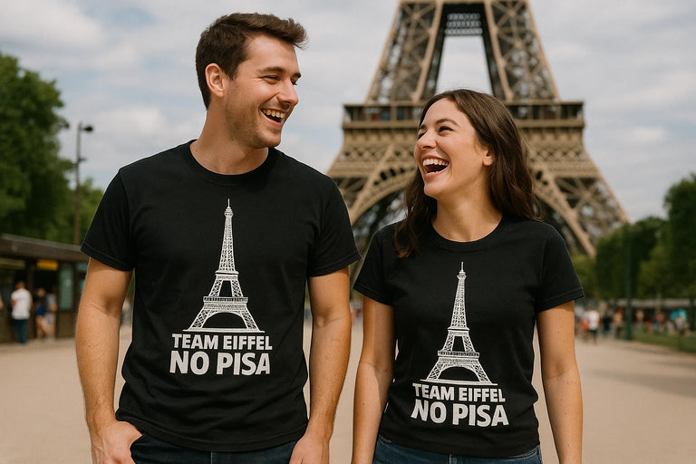 Person wearing the black the eiffel tower t shirt graphic tee - 