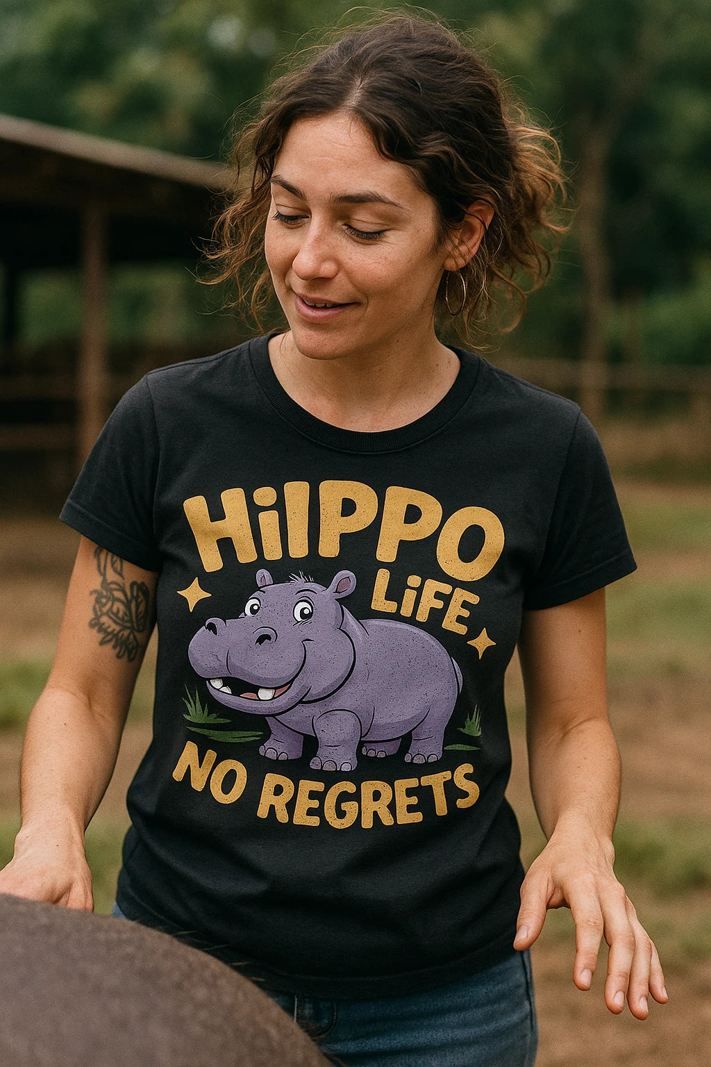 "Hippo Life No Regrets" black hippo t shirt - also a hippo for christmas shirt